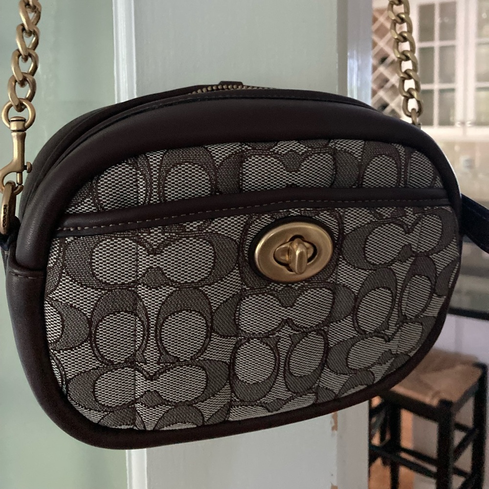 Coach Brown and Beige Signature Crossbody Bag
